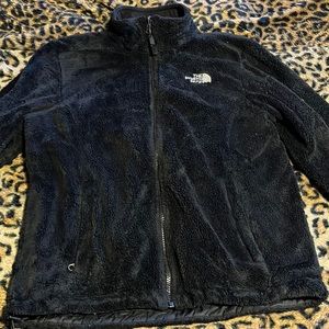 Black furry north face zip up